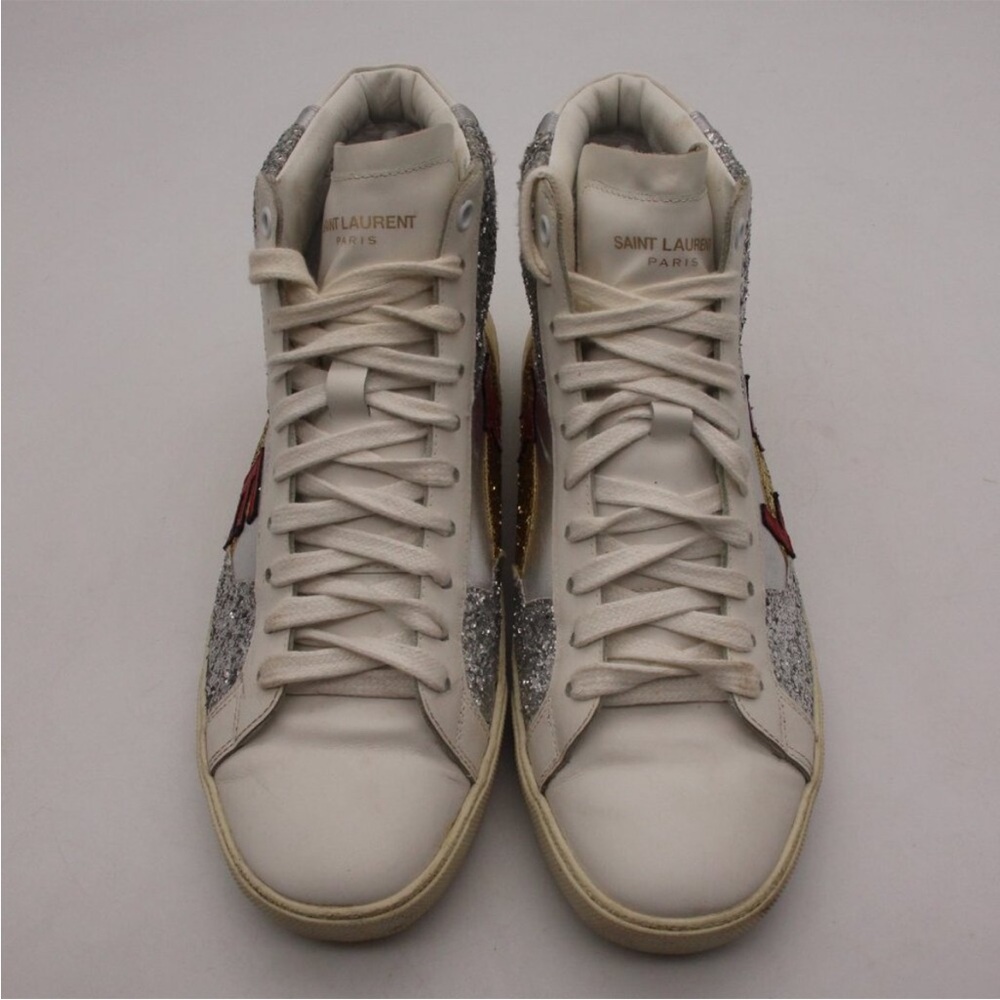 Saint Laurent Silver and Gold Glitter Love High-Top Sneakers - Picture 2 of 9